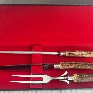 Hoffritz Stainless Steel Carving Set with Antler Handles